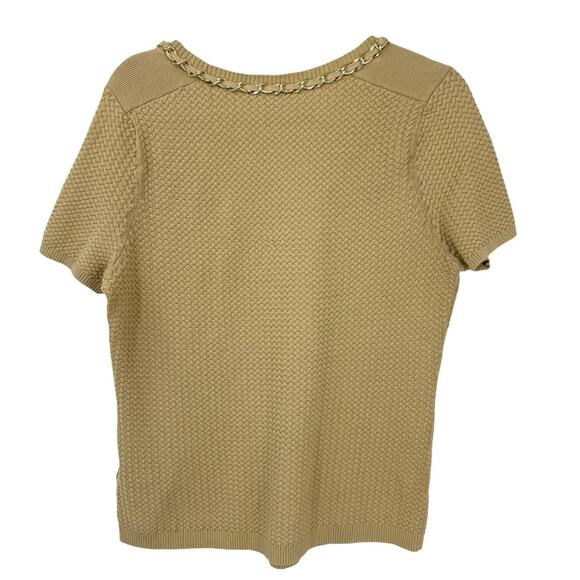 Brooks Brothers Short Sleeve Sweater Women Size Large Beige Knit Chain Trim - Picture 10 of 10